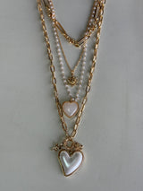 Heartbeat Necklace - Gold & Pearl Hearts Layered Chain Necklace