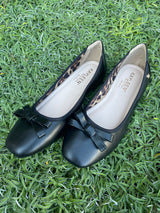 Kayleen Black Bow Flats w/Leopard Inner Design Shoes