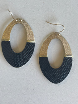 Black Texture & Hold Shimmer Oval Fishhook Earrings