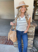 Cream & Navy Stripe Knit Sweater Vest