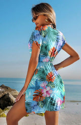 Tropical Beach Sheer Cover Up Dress w/Elastic Waist