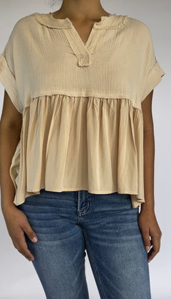 Vanilla Layered Flowy Top with Cuff Sleeve