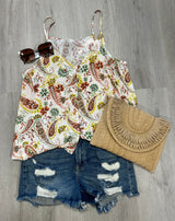 Terracotta Paisley Button Up Cami Tank