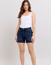 Stella Dark Denim Back Flap Pocket Shorts by Judy Blue Rise 10.75” Inseam 4.5”