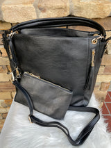 Black Set of 2 Boho Purse w/Short or Long Strap & Wristlet
