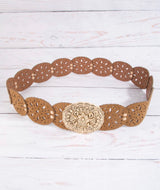 Brown Eyelet Design Belt w/Gold Buckle