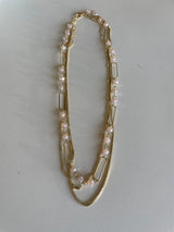 Gold Chain Link & Pink Beads Layered Necklace