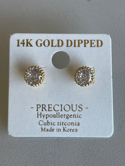 Precious 14K Gold Dipped CZ Round Stud Earrings