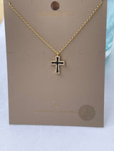 18K Gold Dipped Rhinestone Border & Black Cross Necklace