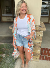 Orange & Turquoise Tie-Dye Sheer OS Kimono Top