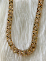 Gold & Rhinestone Chunky Chain Link Necklace and Earring Set