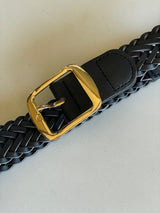 Black Braided Belt w/Rectangle Gold Buckle