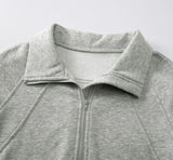 Gray Half Zipper, Collared Sweater w/Pocket Pouch and Thumbhole