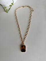 Gold Chain Link w/Rectangle Tortoise Stone Necklace