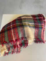 Red, Cream & Green Plaid Soft Scarf w/Frayed Edge