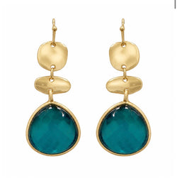 Gold & Teal Stone Dangle Earrings