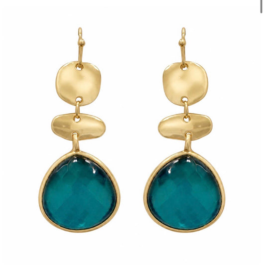 Gold & Teal Stone Dangle Earrings