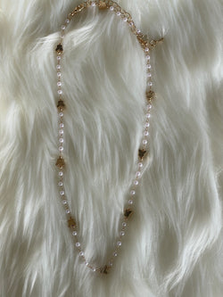 Gold Butterfly & Dainty Pearl Necklace