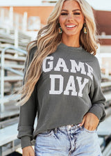 Game Day Ribbed Gray Long Sleeve Sweater Top