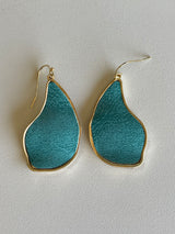 Turquoise & Gold Textured Wing Fishhook Earrings
