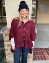 Wine Popcorn Striped Oversized Button Down Sweater Top