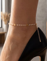 Gold Butterfly & Pearl Ball Adjustable Anklet