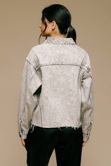 Grey Acid Wash Raw Edge Denim Jacket