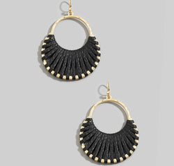 Black Leather Wrap Gold Fishhook Earrings