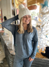 Slate Blue Comfy Hooded Sweater w/Front Pocket