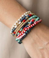 Pink, Blue & Gold Set of 10 Stretch Beaded Bracelets