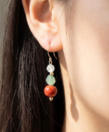 Teal & Rust Beaded Gold Fishhook Earrings