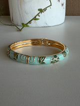 Teal & Gold Flower Design Hinge Bracelet