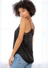 Black Lace Trim Checkered Texture Cami Top w/Adjustable Straps by Lovestitch