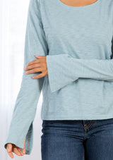 Sky Blue Chambray Long Sleeve Jersey Top w/Side Vent Sleeve by Lovestitch