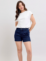 Ella Dark Denim Trouser Shorts by Judy Blue Rise 10.5” Inseam 4.5”