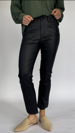 Bella Black Faux Leather Vervet Slightly Flared Pants w/Pockets