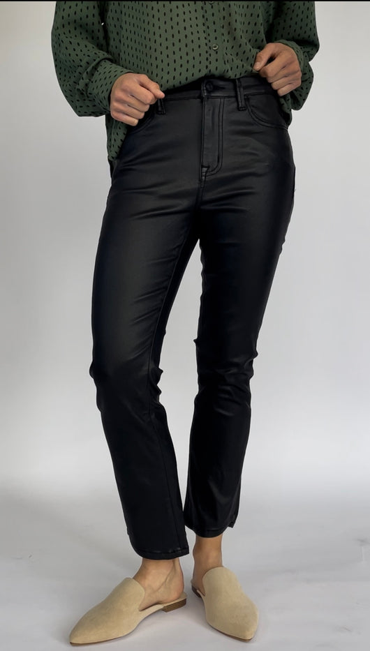 Bella Black Faux Leather Vervet Slightly Flared Pants w/Pockets