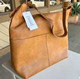 Tan Large Purse w/Braided Strap, Outer Pockets & Zipper Closure - PETA Approved Vegan