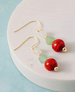 Teal & Rust Beaded Gold Fishhook Earrings