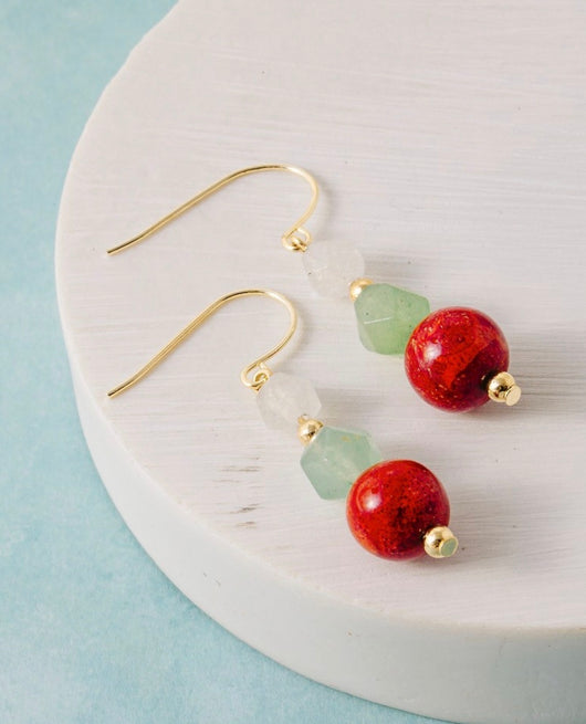 Teal & Rust Beaded Gold Fishhook Earrings
