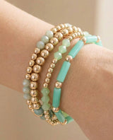 Seafoam Greens & Gold Set of 4 Stretch Beaded Bracelets