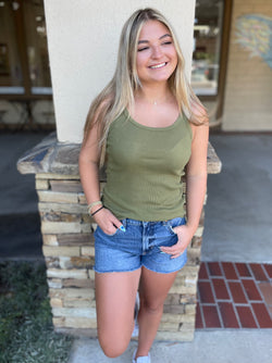 Olive Green Ribbed Knit Tank Top by Angie
