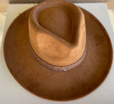Annie Brown Fedora Hat w/Brown Floral Design Band & Adjustable Fit