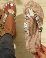 Kona Coast Straw Woven & Colorful Strap Flip Flops
