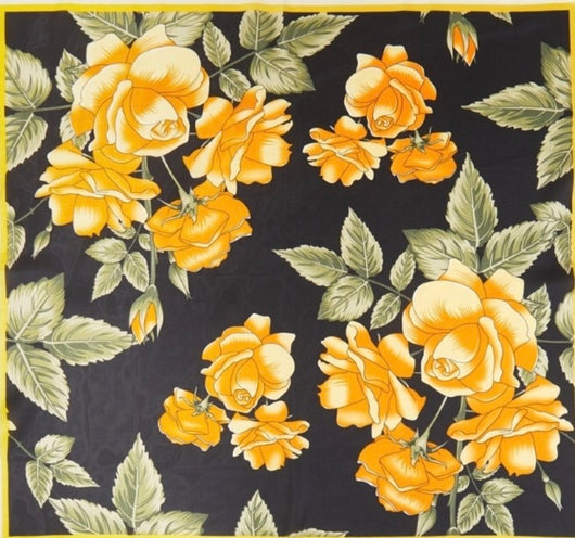 Black & Gold Rosey Square Silk Scarf