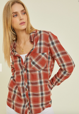 Rust Plaid Soft Flannel W/Front Open Pocket