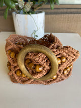 Tan Wood Bead and Macrame Belt