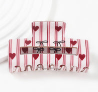 Valentines Striped, Heart & Bow Hair Claw Clip