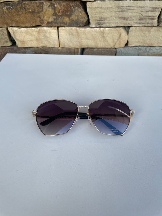 Uptown Girl Gold Rhinestone & Black Frame Sunglasses w/Dark Lenses