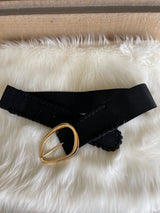 Alexa Koi Black Suede & Cinch Belt w/Abstract Gold Buckle